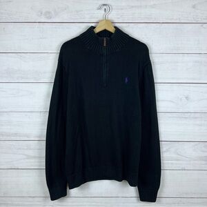 Ralph Lauren 1/4 Zip Purple Pony Black Sweater XL